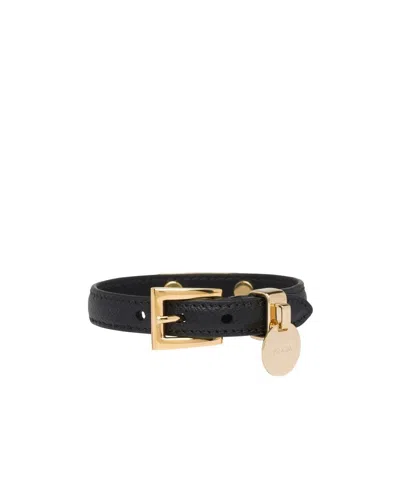 Prada Saffiano Logo Tag Bracelet In Black
