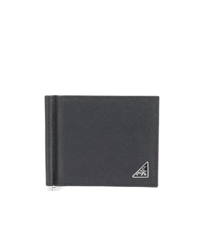 Prada Saffiano Logo Wallet In Black