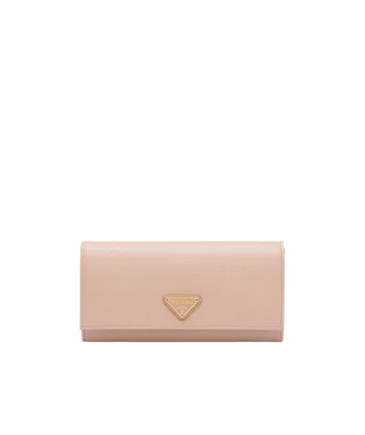 Prada Saffiano Logo Wallet In Nude