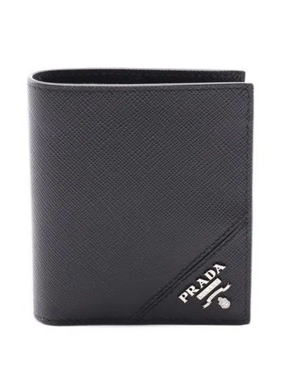 Pre-owned Prada Saffiano Logo-plaque Wallet In 黑色