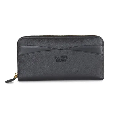 Pre-owned Prada Saffiano Long Wallet (bi-fold) () In Black