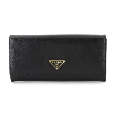 Pre-owned Prada Saffiano Long Wallet (bi-fold) () In Black