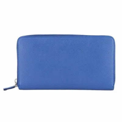 Pre-owned Prada Saffiano Long Wallet (bi-fold) () In Blue