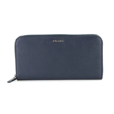 Pre-owned Prada Saffiano Long Wallet (bi-fold) () In Blue