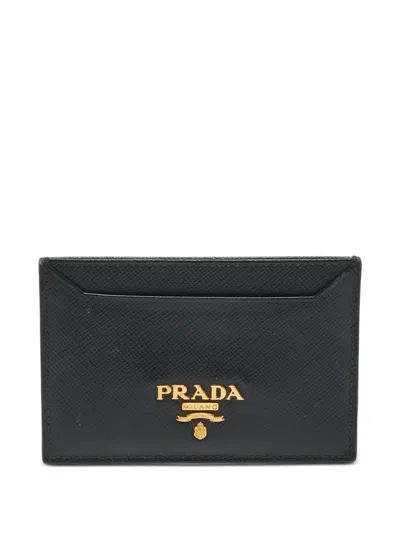 Pre-owned Prada Saffiano Lux Card Holder In Black