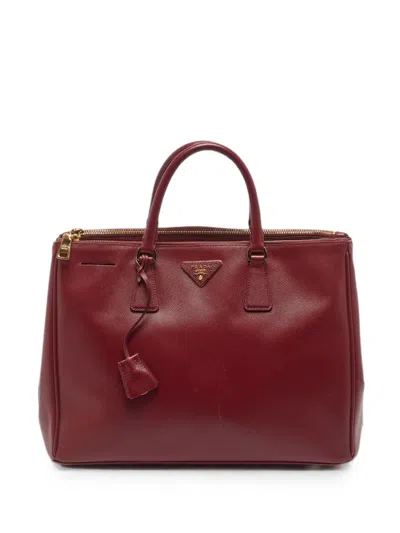 Pre-owned Prada Saffiano Lux Double Zip Tote Bag In Red