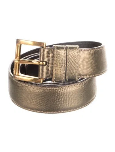 Pre-owned Prada Saffiano Lux Leather Belt In Gold
