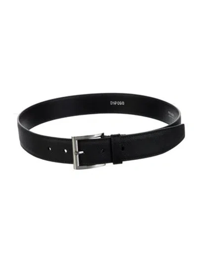 Pre-owned Prada Saffiano Lux Leather Belt W/ Tags In Black
