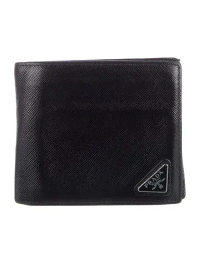 Pre-owned Prada Saffiano Lux Leather Bifold Wallet In Black