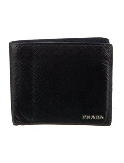 Pre-owned Prada Saffiano Lux Leather Bifold Wallet In Black
