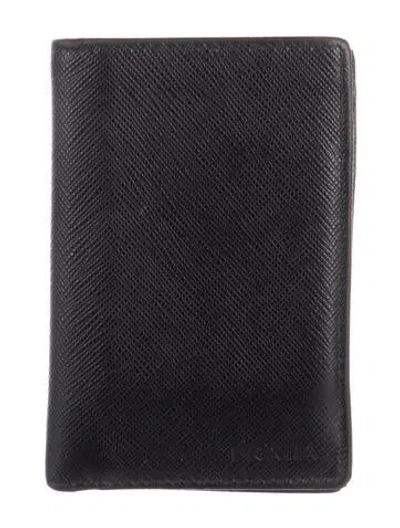Pre-owned Prada Saffiano Lux Leather Bifold Wallet In Black
