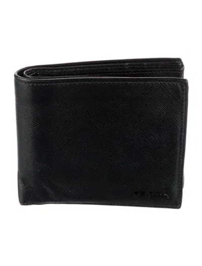 Pre-owned Prada Saffiano Lux Leather Bifold Wallet In Black