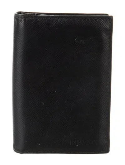 Pre-owned Prada Saffiano Lux Leather Bifold Wallet In Black