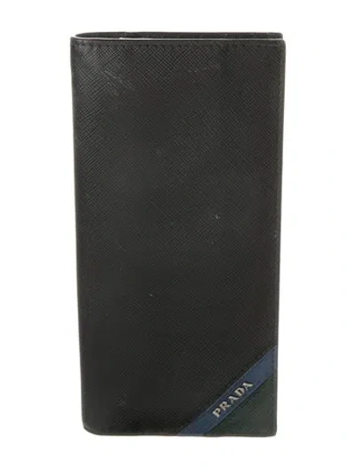 Pre-owned Prada Saffiano Lux Leather Bifold Wallet In Black