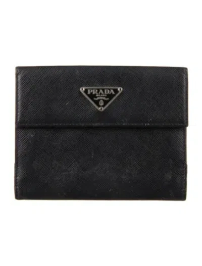 Pre-owned Prada Saffiano Lux Leather Bifold Wallet In Black