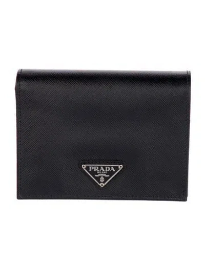 Pre-owned Prada Saffiano Lux Leather Bifold Wallet In Black