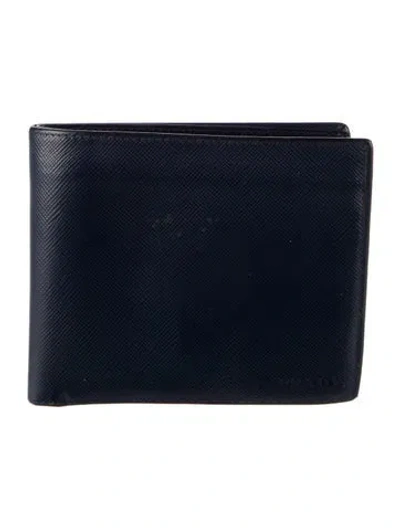 Pre-owned Prada Saffiano Lux Leather Bifold Wallet In Blue