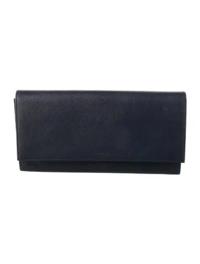 Pre-owned Prada Saffiano Lux Leather Bifold Wallet In Blue