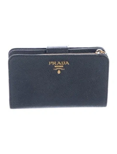 Pre-owned Prada Saffiano Lux Leather Bifold Wallet In Blue
