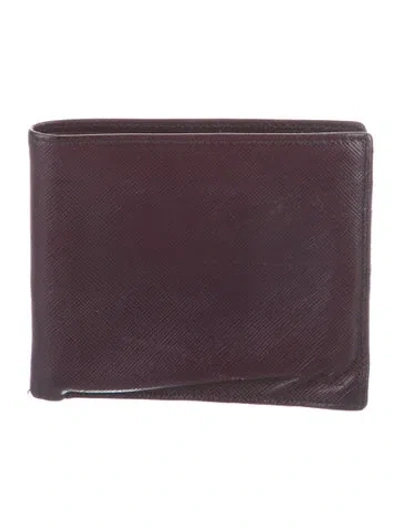Pre-owned Prada Saffiano Lux Leather Bifold Wallet In Burgundy
