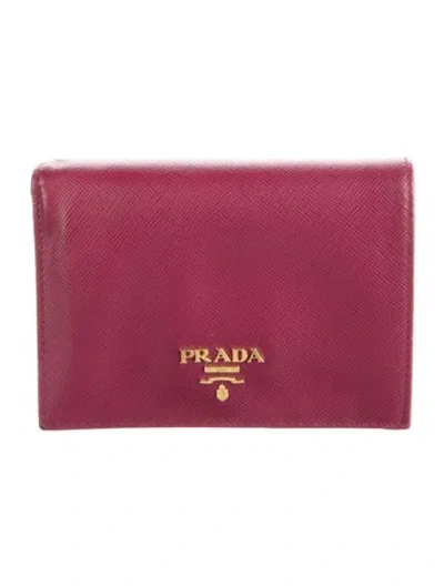 Pre-owned Prada Saffiano Lux Leather Bifold Wallet In Burgundy