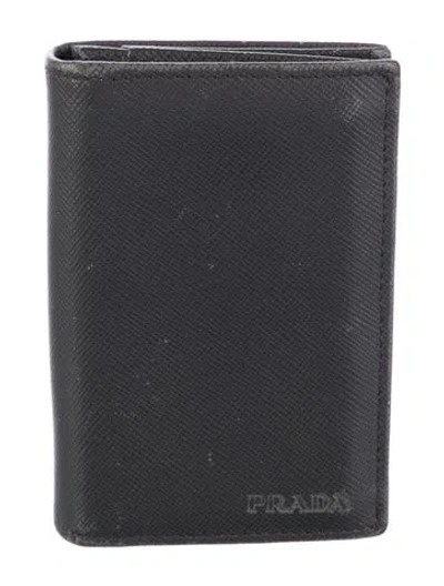 Pre-owned Prada Saffiano Lux Leather Bifold Wallet In Gray