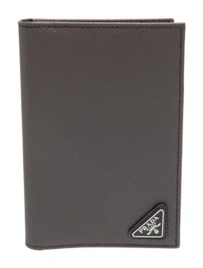 Pre-owned Prada Saffiano Lux Leather Bifold Wallet In Grey