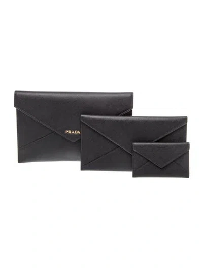 Pre-owned Prada Saffiano Lux Leather Black Saffiano Envelope Clutch