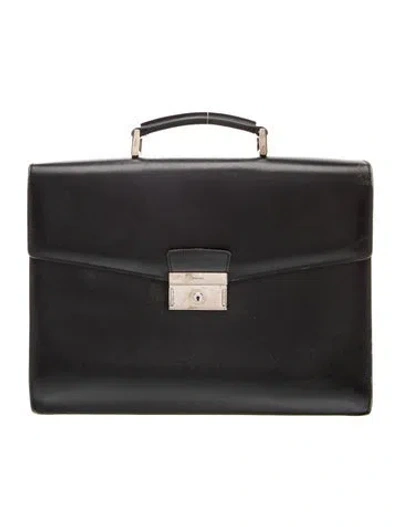 Pre-owned Prada Saffiano Lux Leather Briefcase Vintage In Black