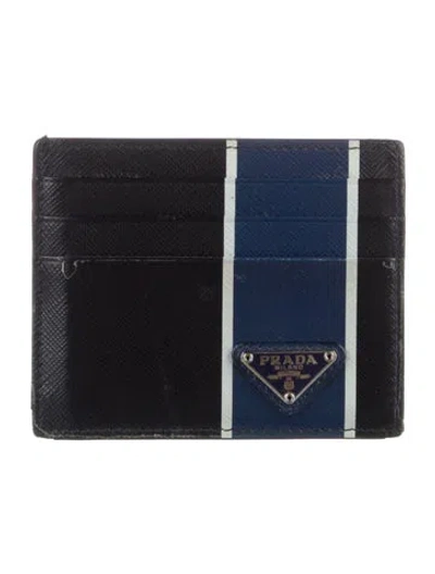 Pre-owned Prada Saffiano Lux Leather Card Holder In Black
