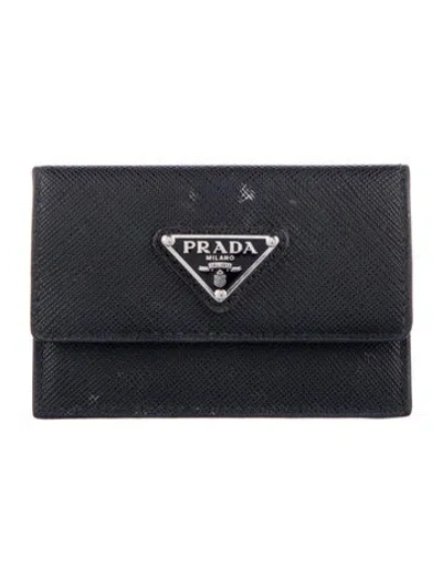 Pre-owned Prada Saffiano Lux Leather Card Holder In Black