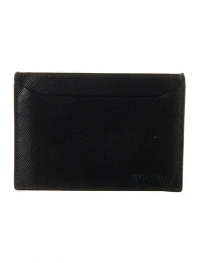 Pre-owned Prada Saffiano Lux Leather Card Holder In Black