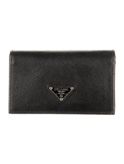 Pre-owned Prada Saffiano Lux Leather Card Holder In Black