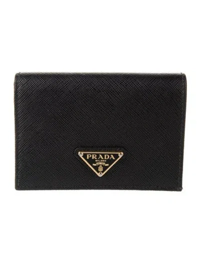 Pre-owned Prada Saffiano Lux Leather Card Holder In Black