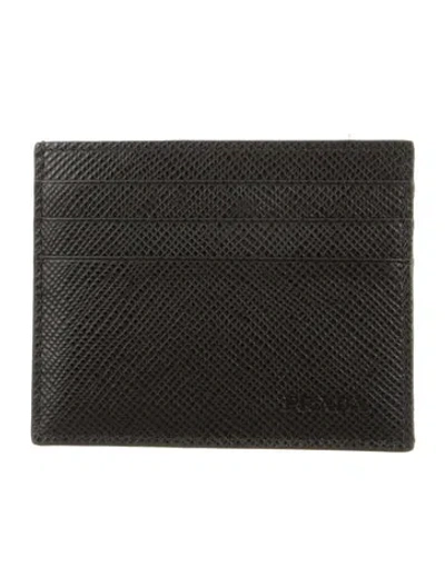Pre-owned Prada Saffiano Lux Leather Card Holder In Black