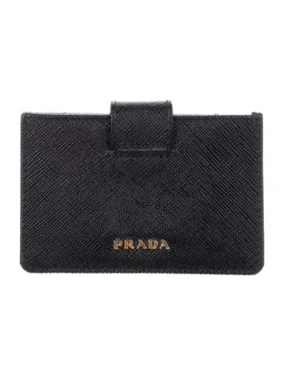 Pre-owned Prada Saffiano Lux Leather Card Holder In Black