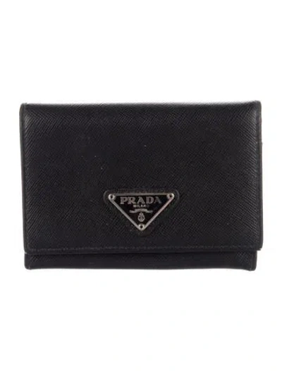 Pre-owned Prada Saffiano Lux Leather Card Holder In Black