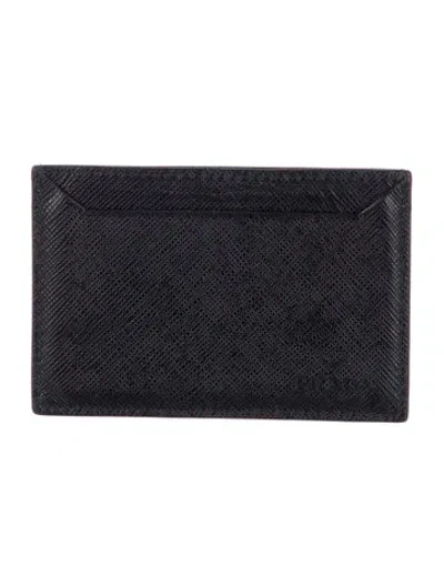 Pre-owned Prada Saffiano Lux Leather Card Holder In Black