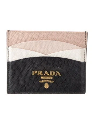 Pre-owned Prada Saffiano Lux Leather Card Holder In Black