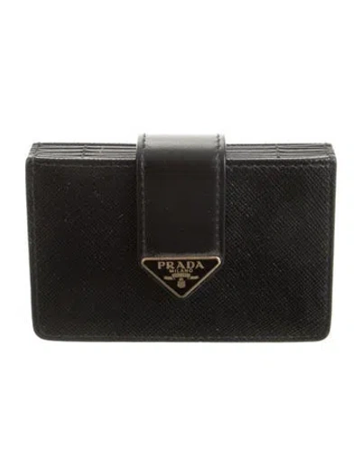 Pre-owned Prada Saffiano Lux Leather Card Holder In Black