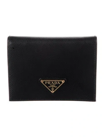 Pre-owned Prada Saffiano Lux Leather Card Holder In Black