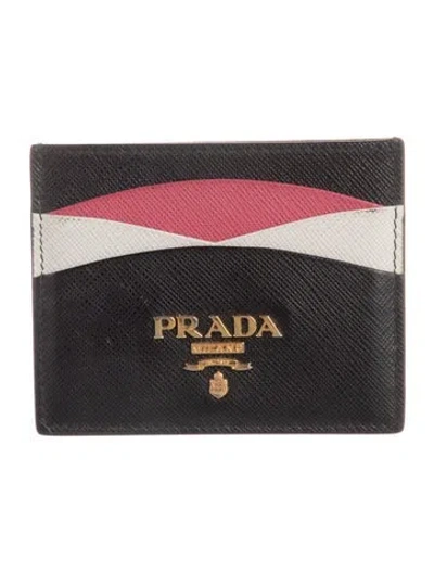 Pre-owned Prada Saffiano Lux Leather Card Holder In Black