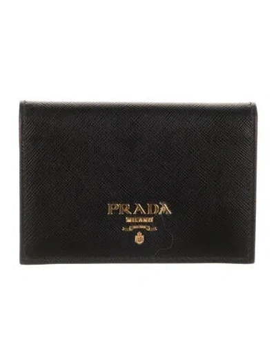 Pre-owned Prada Saffiano Lux Leather Card Holder In Black