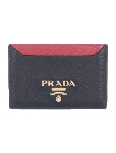 Pre-owned Prada Saffiano Lux Leather Card Holder In Black
