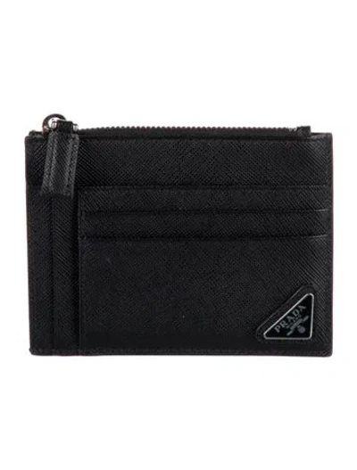 Pre-owned Prada Saffiano Lux Leather Card Holder In Black
