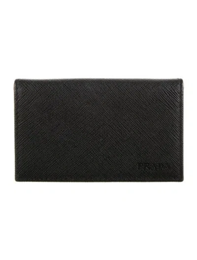 Pre-owned Prada Saffiano Lux Leather Card Holder In Black