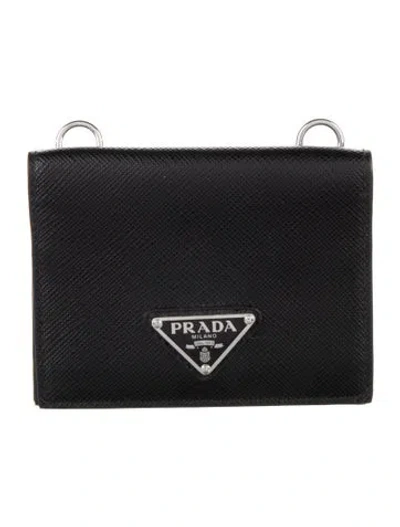 Pre-owned Prada Saffiano Lux Leather Card Holder In Black