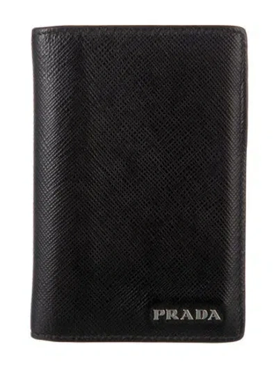 Pre-owned Prada Saffiano Lux Leather Card Holder In Black