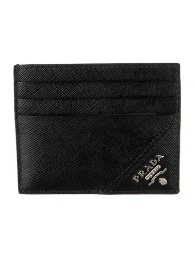 Pre-owned Prada Saffiano Lux Leather Card Holder In Black