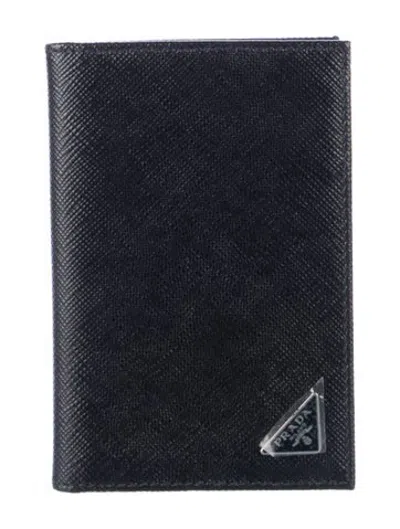 Pre-owned Prada Saffiano Lux Leather Card Holder In Black